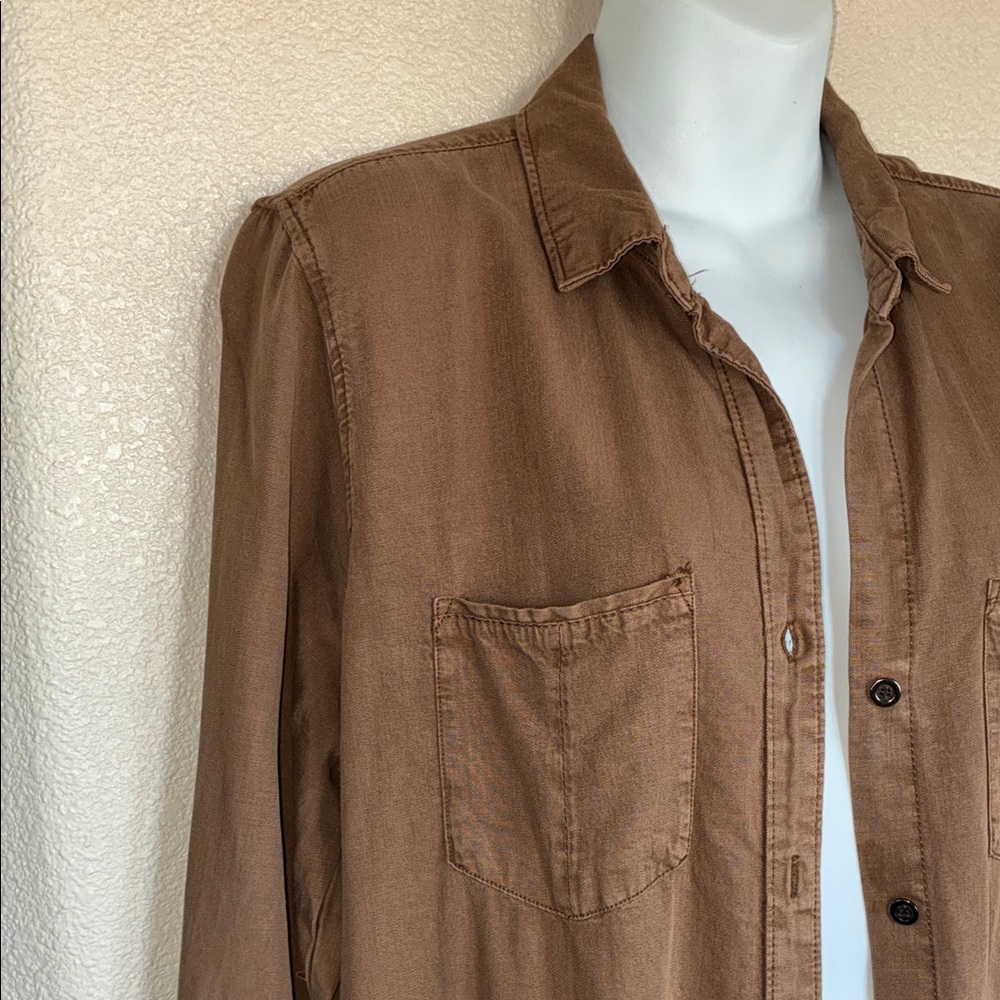 VELVET HEART Long Brown Button-Up Shirt, brass buttons, roll up sleeves. L - Picture 7 of 16